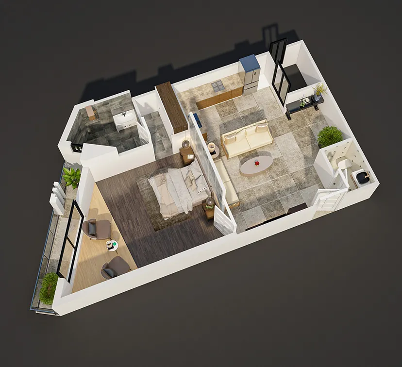 Studio 3D apartment on instalment