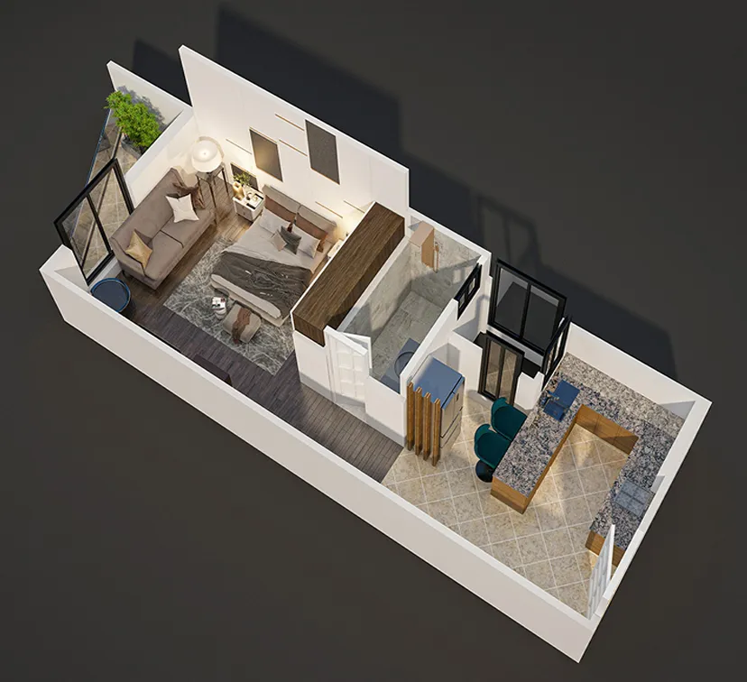 Studio 3D apartment on instalment
